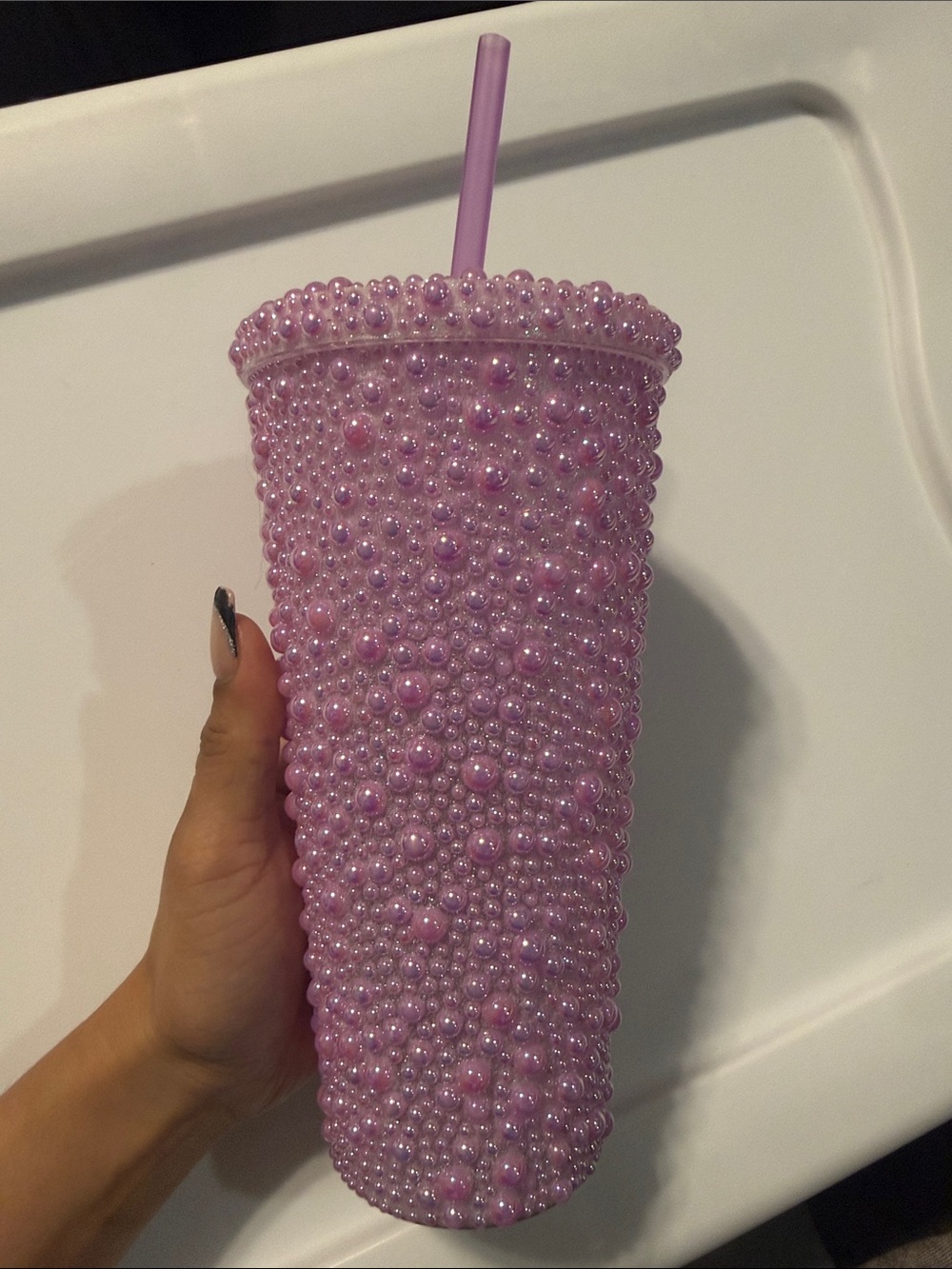 Pearl Pink Tumbler with Straw